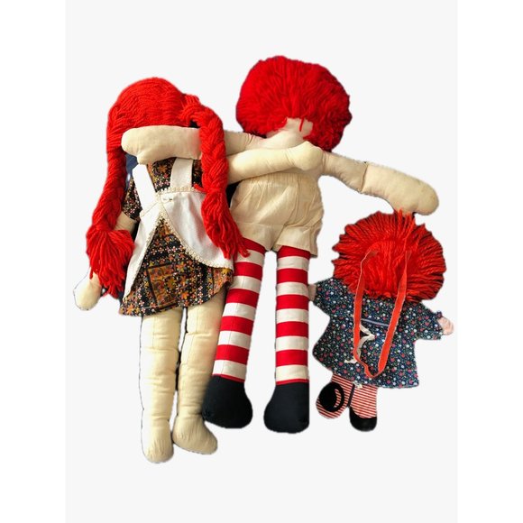 Handmade Raggedy Ann and Andy plus a Small Raggedy Ann Cosmetics Purse 1970's - Picture 2 of 14